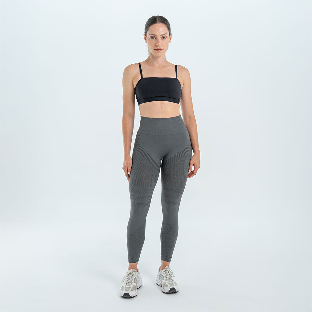 Dark gray 3D legging on a white background, front view