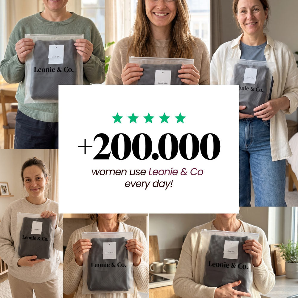 Photo grid of six customers holding their Leonie & Co legging pouch
