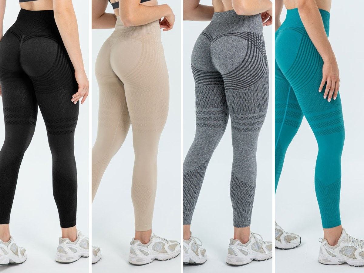 3D-knit leggings in black, beige, gray and teal