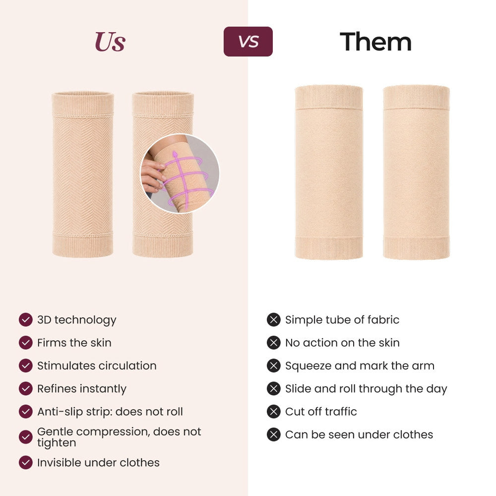 The Leonie & Co 3D Sculpting Arm Sleeves compared with an ordinary compression top
