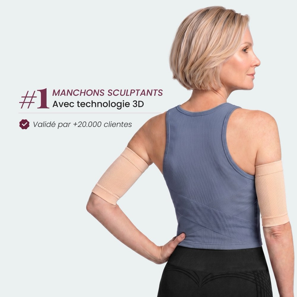 The Leonie & Co 3D Sculpting Arm Sleeves in beige, worn on both arms