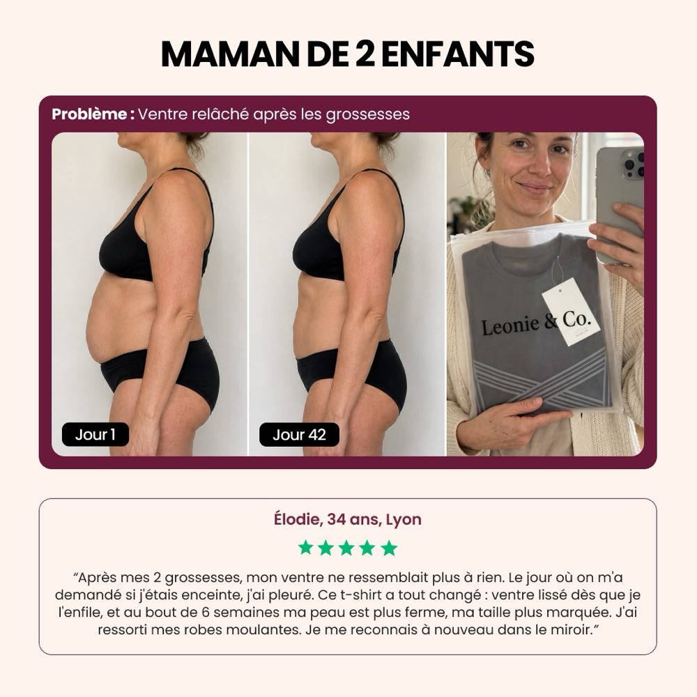 Customer review: Elodie, 34, Dallas, mother of two, on wearing the 3D Sculpting T-Shirt