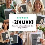 Photos of customers holding their Leonie & Co arm sleeves, above a five-star rating