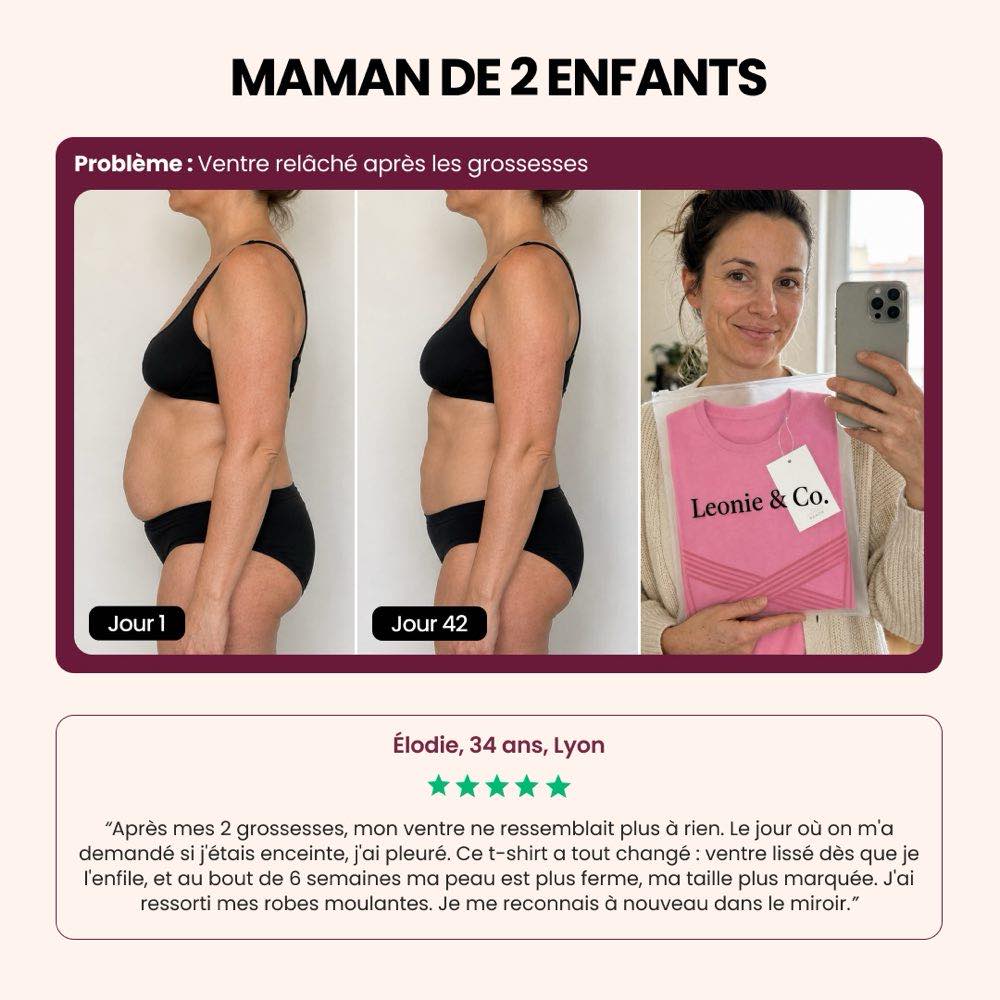 Customer review: Elodie, 34, Dallas, mother of two, on wearing the 3D Sculpting T-Shirt