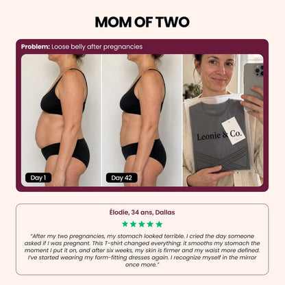 Customer review: Elodie, 34, Dallas, mother of two, on wearing the 3D Sculpting T-Shirt