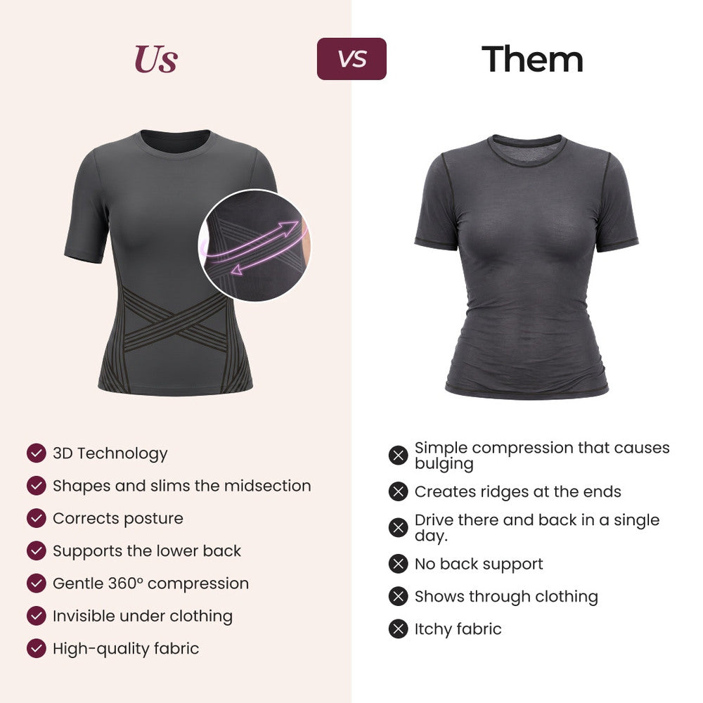 The Leonie & Co 3D Sculpting T-Shirt compared with an ordinary compression top