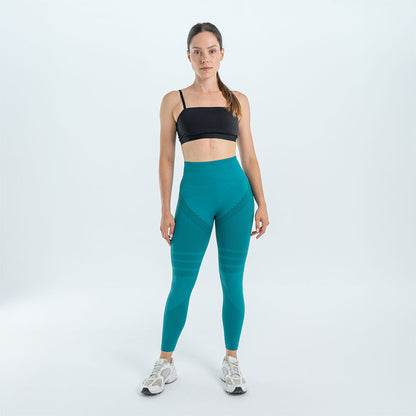 Teal green 3D legging on a white background, front view