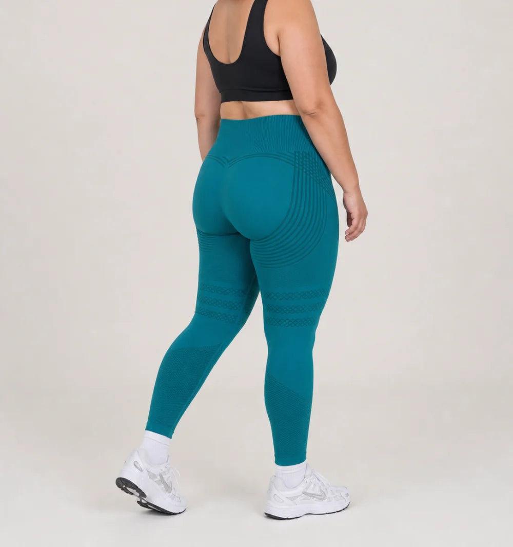 3D Leggings in Teal, back view showing the raised 3D panel on the glutes