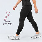 Black 3D leggings in motion with New Balance 530: tones your legs