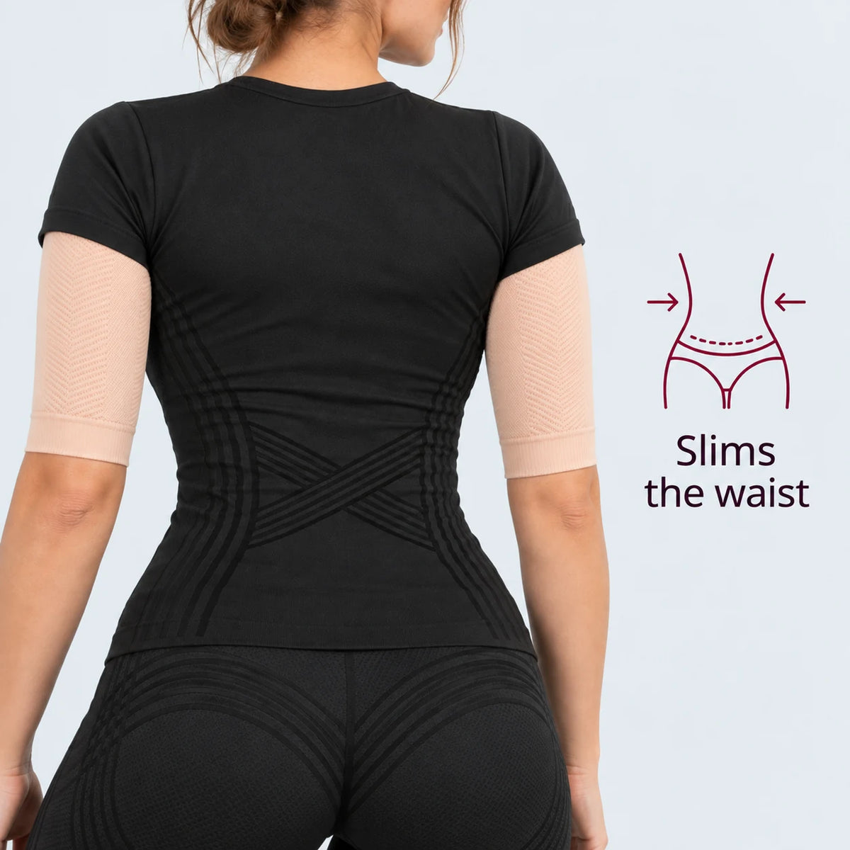 Back of the black 3D t-shirt: slims the waist