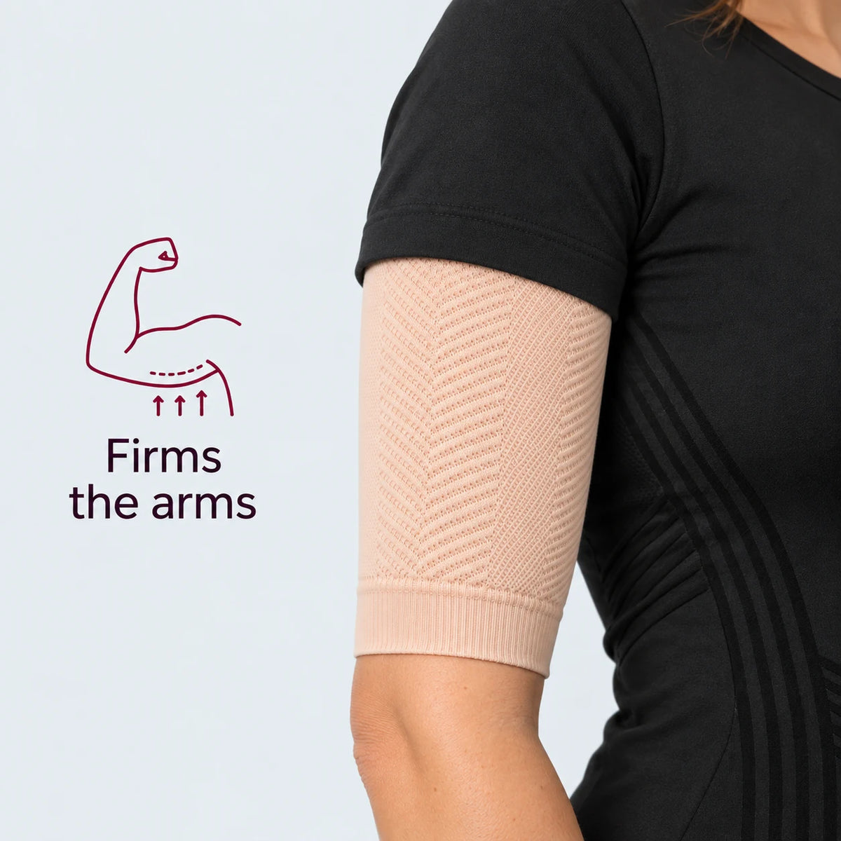 Nude 3D arm sleeve worn under the t-shirt sleeve: firms the arms