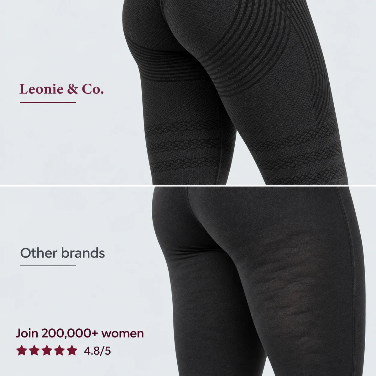 Thigh in Leonie & Co 3D leggings compared with a basic legging