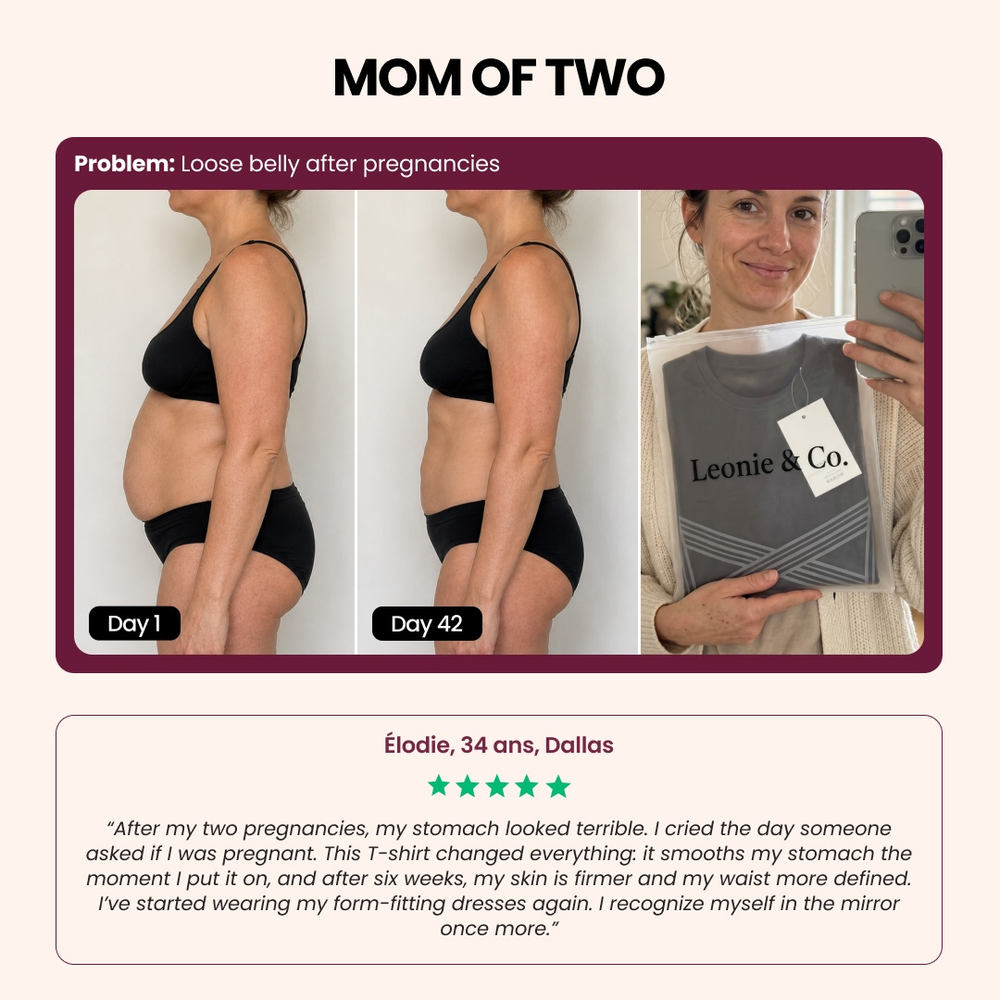 Customer review: Elodie, 34, Dallas, mother of two, on wearing the 3D Sculpting T-Shirt