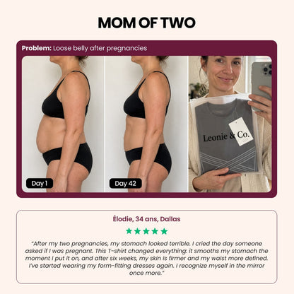 Customer review: Elodie, 34, Dallas, mother of two, on wearing the 3D Sculpting T-Shirt
