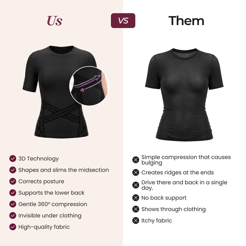 The Leonie & Co 3D Sculpting T-Shirt compared with an ordinary compression top