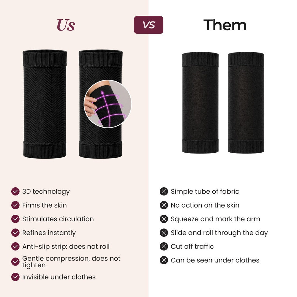 The Leonie & Co 3D Sculpting Arm Sleeves compared with an ordinary compression top