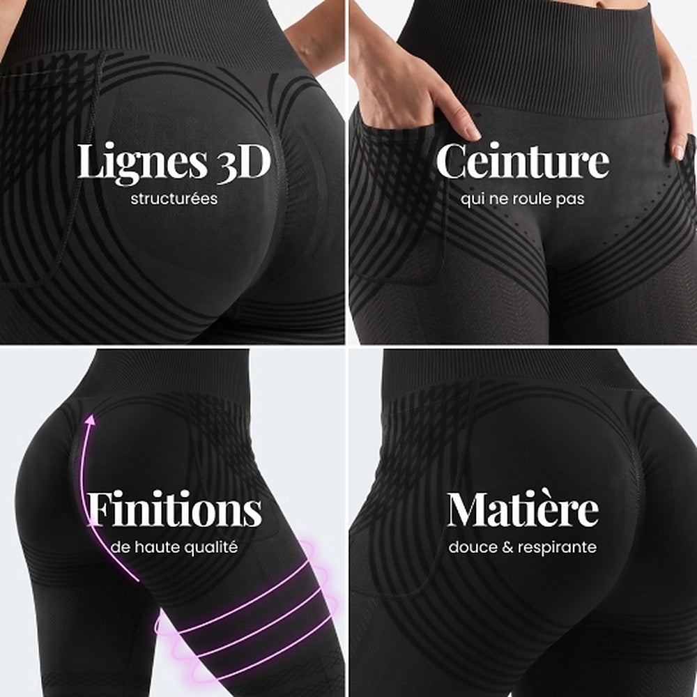 3D Pocket Legging, Black, 3D Lines