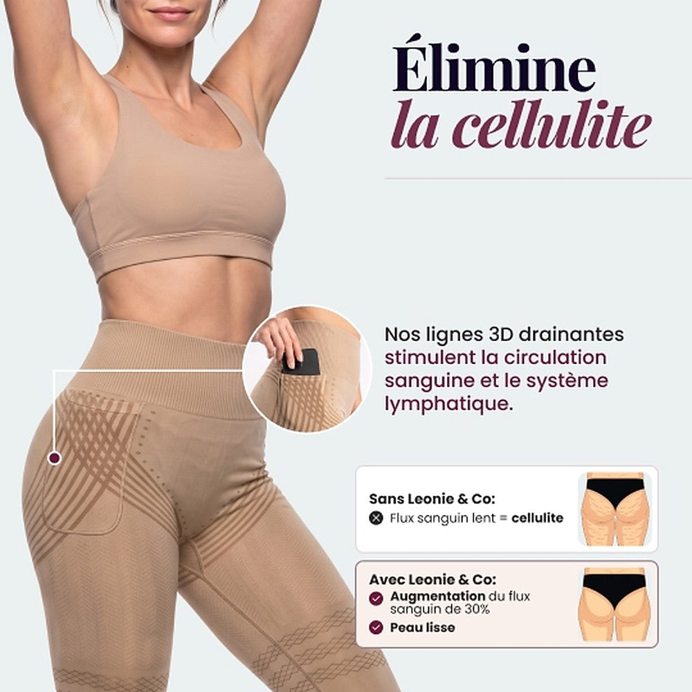 3D Pocket Legging, Beige, Eliminates Cellulite
