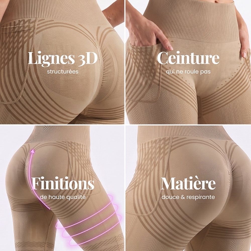 3D Pocket Legging, Beige, 3D Lines