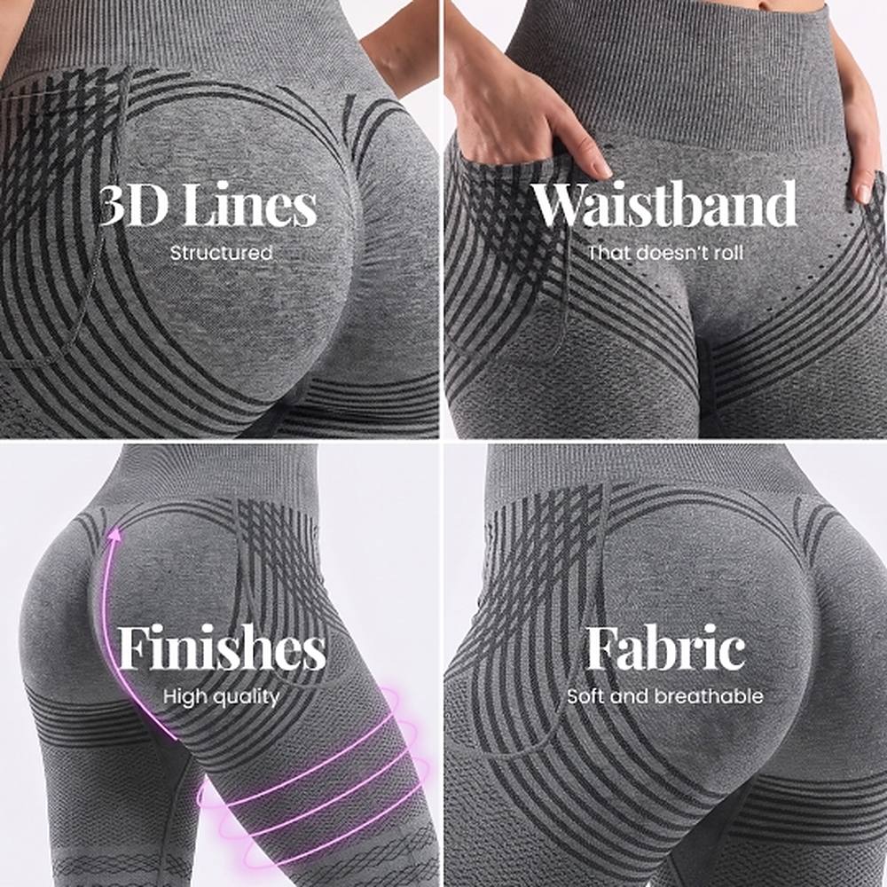 3D Pocket Legging, Grey, 3D Lines