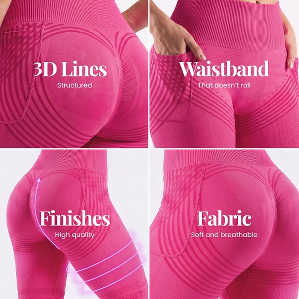 3D Pocket Legging, Pink, 3D Lines