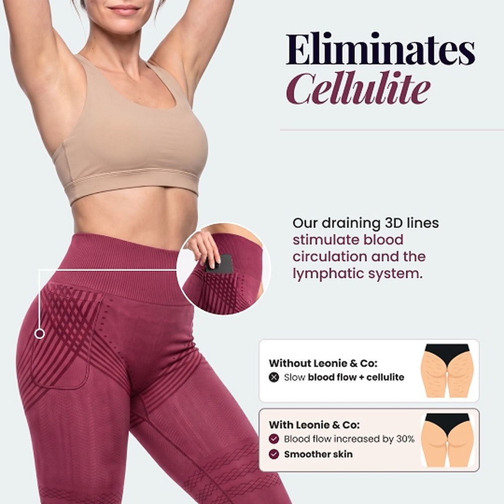3D Pocket Legging, Wine Red, Eliminates Cellulite