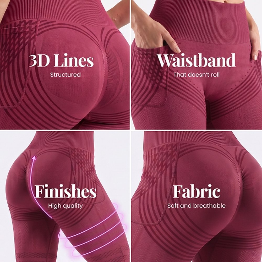 3D Pocket Legging, Wine Red, 3D Lines