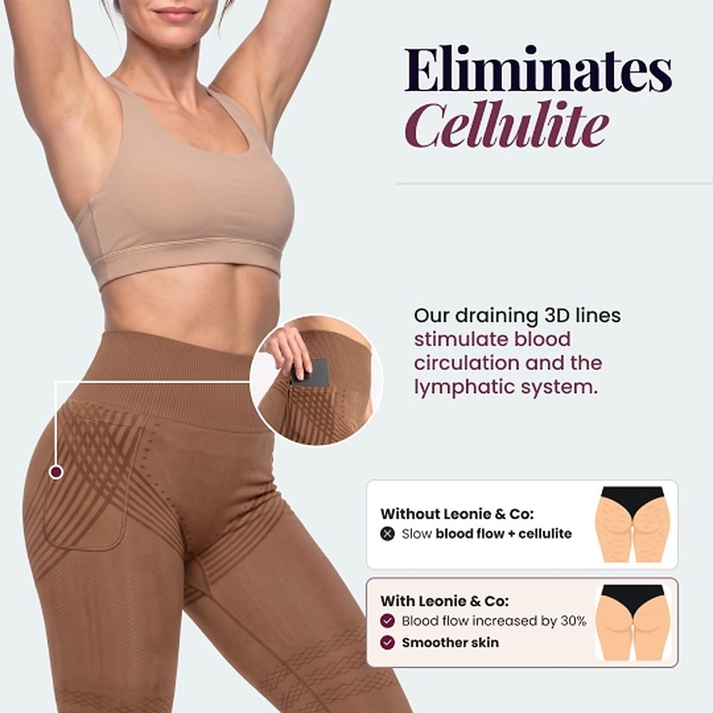 3D Pocket Legging, Chocolate Brown, Eliminates Cellulite