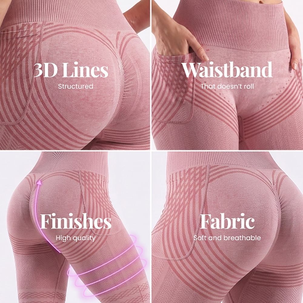 3D Pocket Legging, Blush Pink, 3D Lines