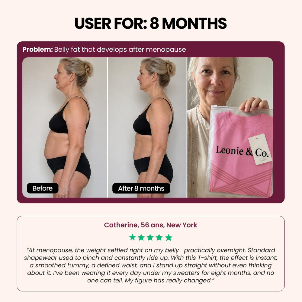 Customer review: Catherine, 56, New York, after eight months wearing the 3D Sculpting T-Shirt