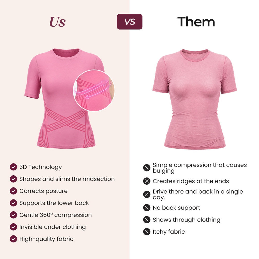 The Leonie & Co 3D Sculpting T-Shirt compared with an ordinary compression top
