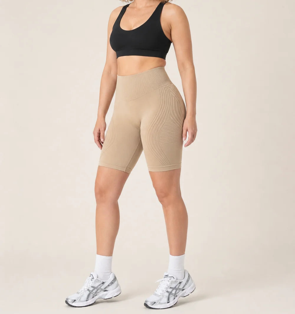 3D Shorts in Beige, back view showing the raised 3D panel on the glutes