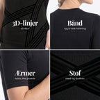 Close-up details of the 3D Sculpting T-Shirt: knitted 3D lines, back band, fitted sleeves and fabric