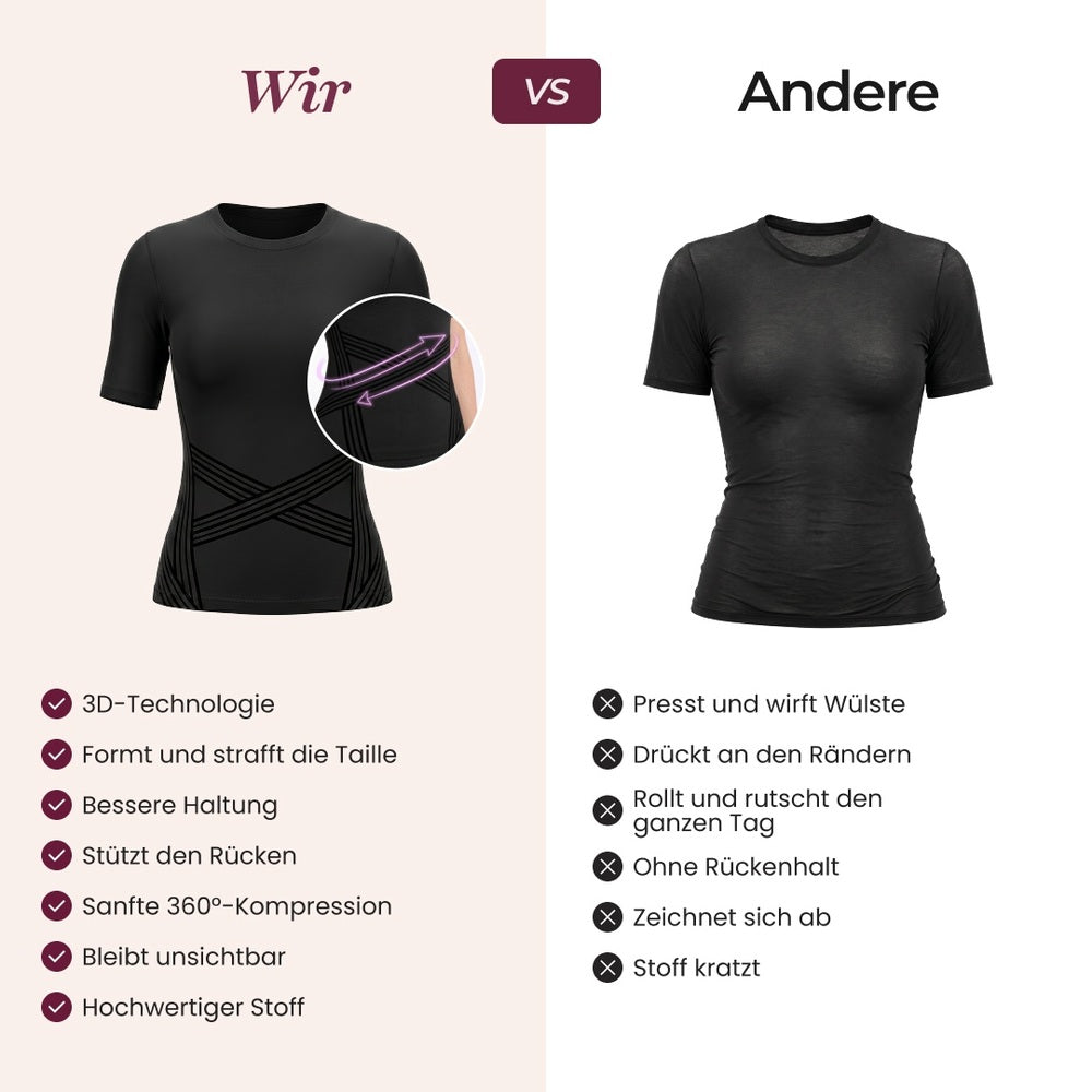 The Leonie & Co 3D Sculpting T-Shirt compared with an ordinary compression top