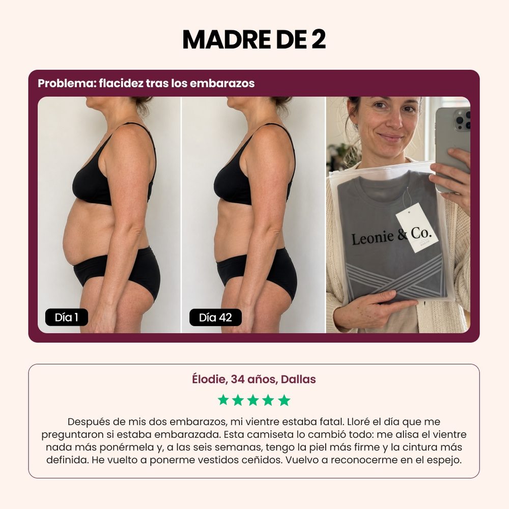 Customer review: Elodie, 34, Dallas, mother of two, on wearing the 3D Sculpting T-Shirt