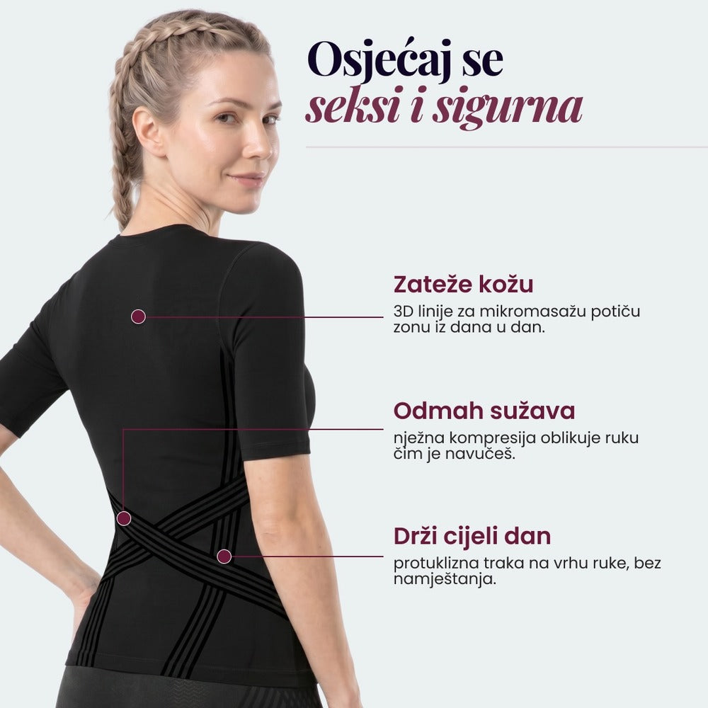 Three features of the 3D Sculpting T-Shirt: waist, midsection and posture