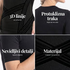 Close-up details of the 3D Sculpting T-Shirt: knitted 3D lines, back band, fitted sleeves and fabric