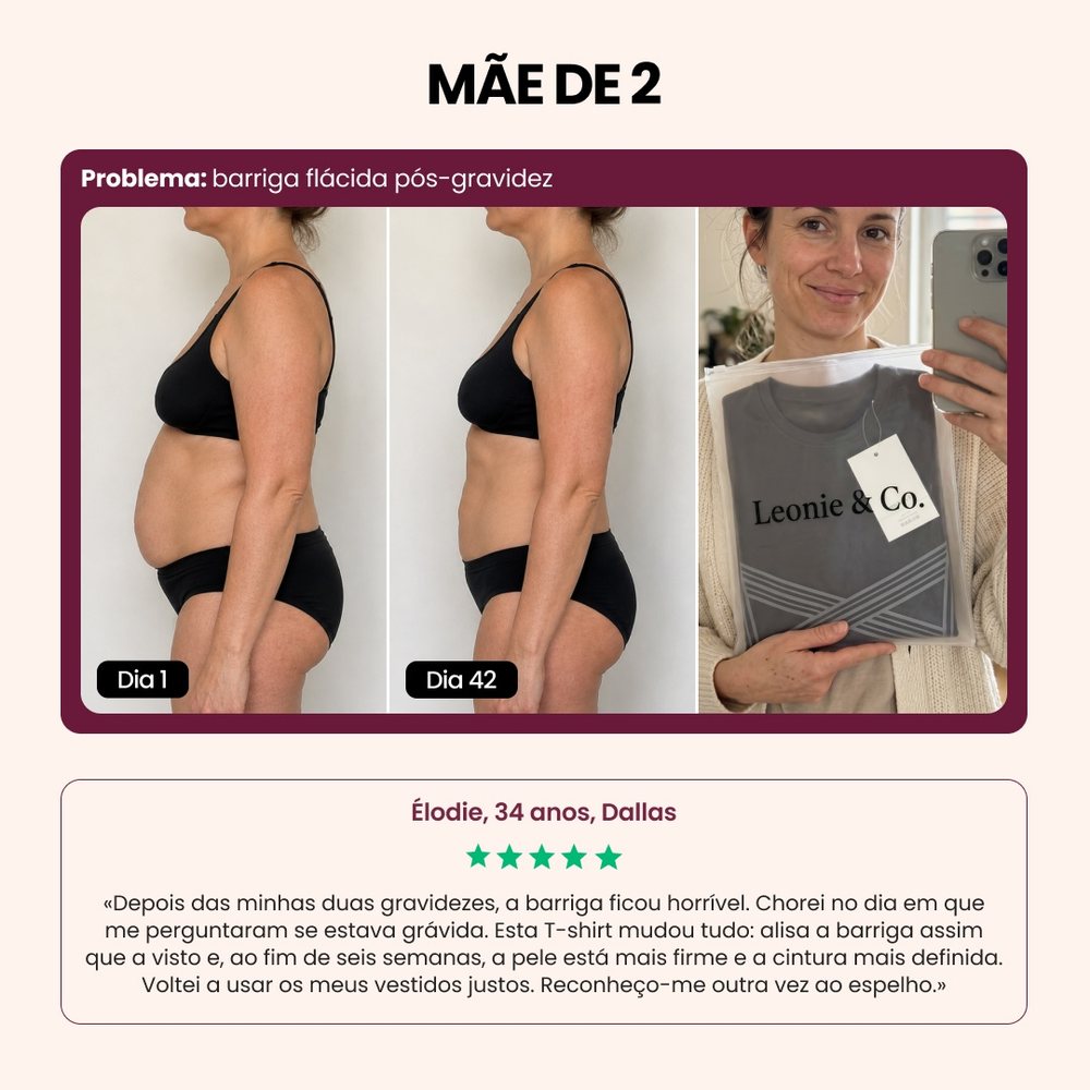 Customer review: Elodie, 34, Dallas, mother of two, on wearing the 3D Sculpting T-Shirt