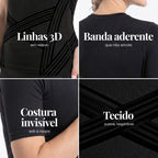 Close-up details of the 3D Sculpting T-Shirt: knitted 3D lines, back band, fitted sleeves and fabric