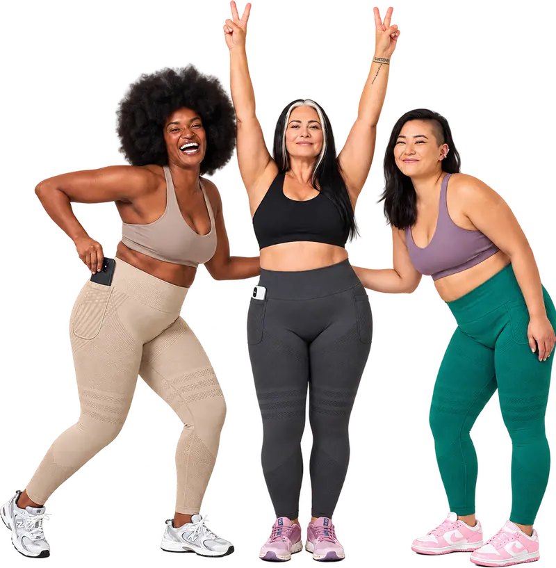 Trois femmes portant le legging 3D à poche